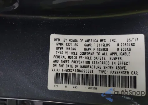 2017 Honda Accord Sport Se из США, поврежденный, VIN 1HGCR2F10HA223869